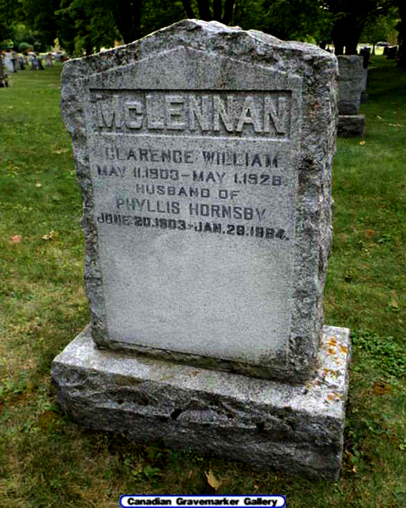 Photo of headstones/Clarence William McLennan 1903-1928 hdstn Midland Lakeside cem ON